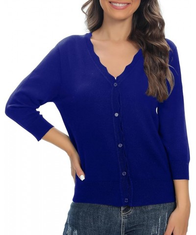 Woman's 3/4 Sleeve Solid V-Neck Shrugs for Dress Lightweight Knit Cardigan Royal Blue $15.53 Sweaters