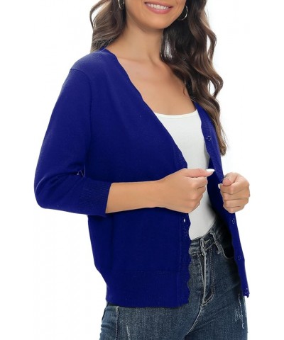 Woman's 3/4 Sleeve Solid V-Neck Shrugs for Dress Lightweight Knit Cardigan Royal Blue $15.53 Sweaters