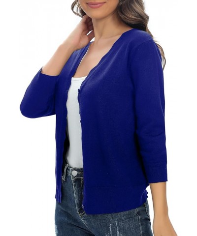 Woman's 3/4 Sleeve Solid V-Neck Shrugs for Dress Lightweight Knit Cardigan Royal Blue $15.53 Sweaters