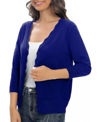 Woman's 3/4 Sleeve Solid V-Neck Shrugs for Dress Lightweight Knit Cardigan Royal Blue $15.53 Sweaters