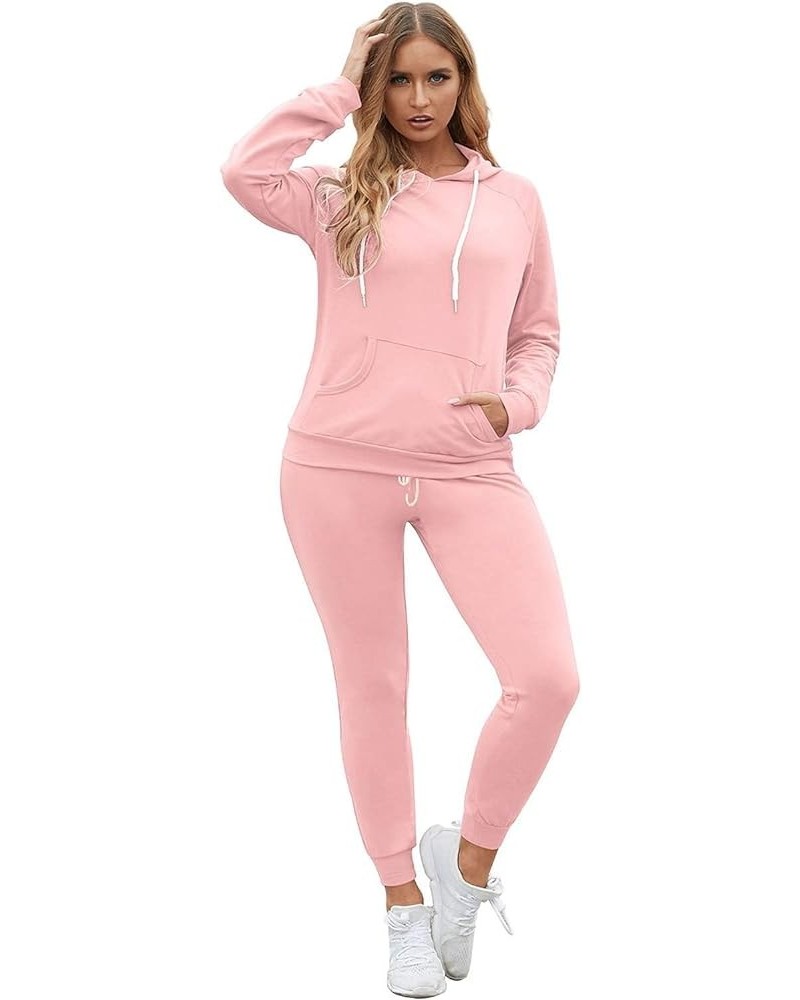 Women Pullover Hoodie Pockets Sweatpants Sport Jogger Sweatsuit 01-pink $24.00 Activewear