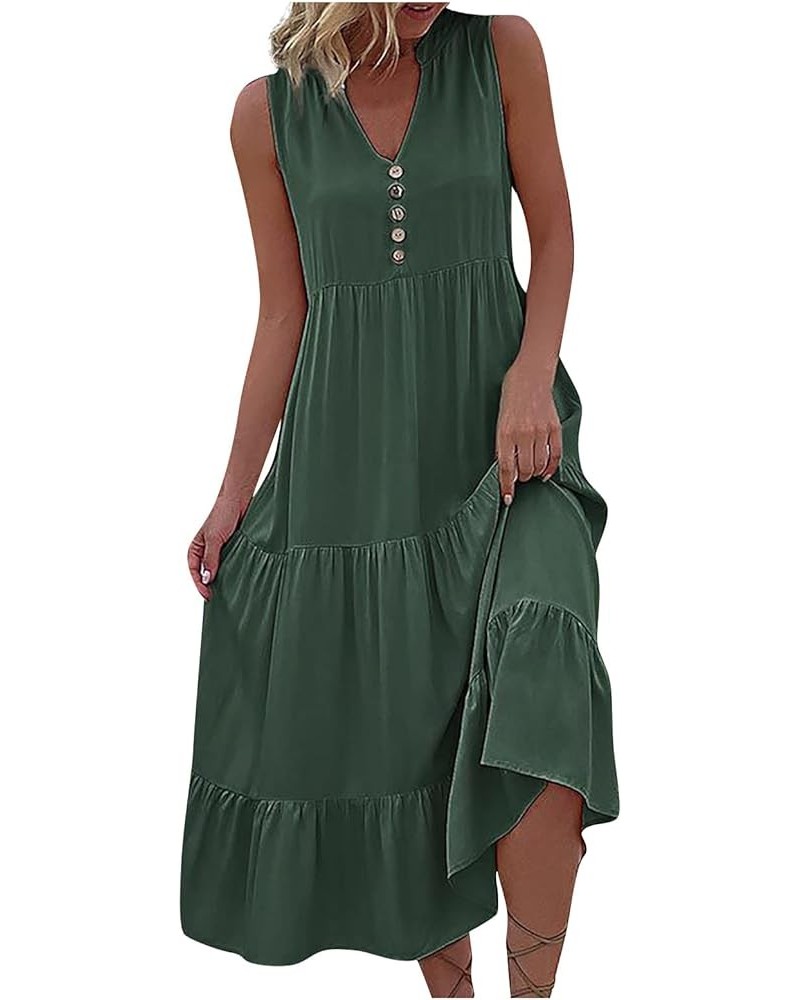 Travel Fitted Tunic Dress Womens Pleated Comfort Solid Evening Dress Tunic Thin Spring V Neck Sleeveless 01-green $13.94 Dresses