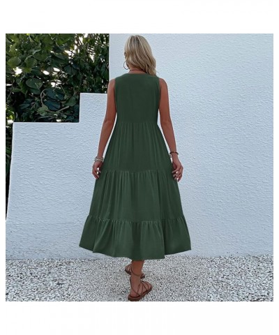 Travel Fitted Tunic Dress Womens Pleated Comfort Solid Evening Dress Tunic Thin Spring V Neck Sleeveless 01-green $13.94 Dresses