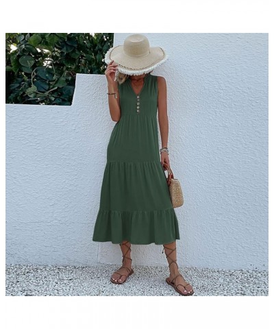 Travel Fitted Tunic Dress Womens Pleated Comfort Solid Evening Dress Tunic Thin Spring V Neck Sleeveless 01-green $13.94 Dresses