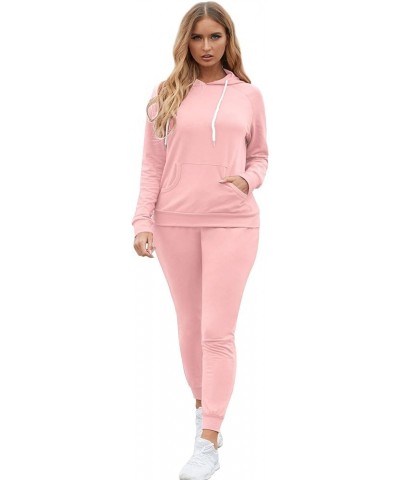 Women Pullover Hoodie Pockets Sweatpants Sport Jogger Sweatsuit 01-pink $24.00 Activewear