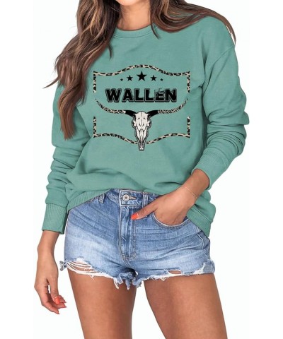 Country Music Sweatshirts for Women Vintage Western Wallen Cow Skull Graphic Crew Neck Sweatshirt Casual Pullover Top Light G...