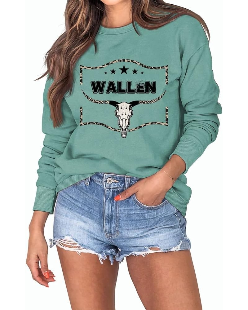 Country Music Sweatshirts for Women Vintage Western Wallen Cow Skull Graphic Crew Neck Sweatshirt Casual Pullover Top Light G...