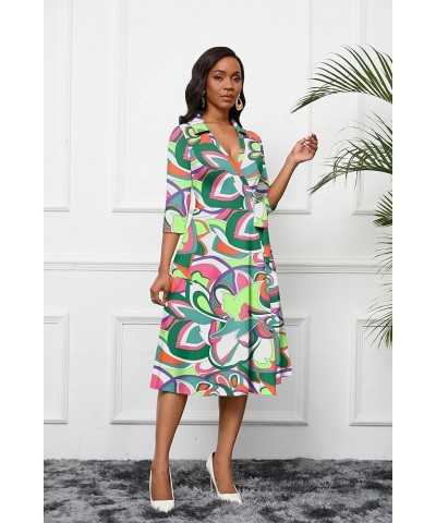 Women's Wrap Dress 3/4 Sleeve Midi Dress for Women V Neck Casual A-Line Dresses with Pockets and Belt 1-lime Green $19.36 Dre...