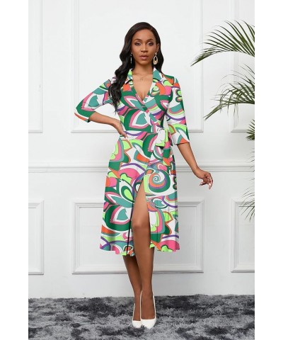 Women's Wrap Dress 3/4 Sleeve Midi Dress for Women V Neck Casual A-Line Dresses with Pockets and Belt 1-lime Green $19.36 Dre...