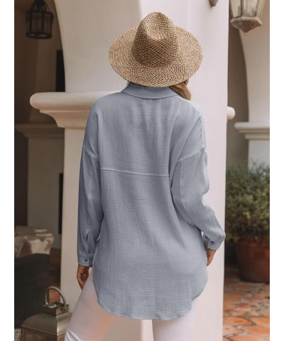 Womens Button Down Shirts Cotton Long Sleeve Oversized Boyfriend Blouses Collared Dress Tops with Pockets Gray $13.99 Tops