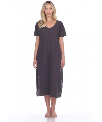 Women's Chelsea-Cotton Short Sleeve Long Dress with Poetic Quote Gray $15.22 Dresses