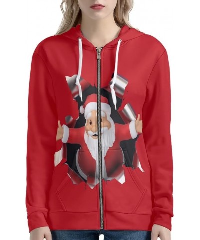 Women's Full-Zip Hoodie Women Hooded Sweatshirt Long Sleeve with Pocket Drawstring Santa Claus $23.39 Hoodies & Sweatshirts