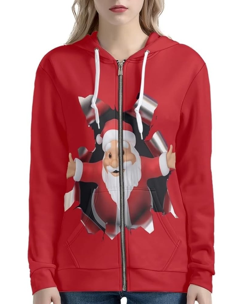 Women's Full-Zip Hoodie Women Hooded Sweatshirt Long Sleeve with Pocket Drawstring Santa Claus $23.39 Hoodies & Sweatshirts