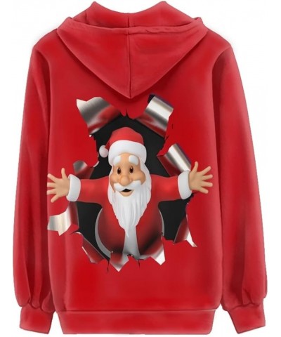 Women's Full-Zip Hoodie Women Hooded Sweatshirt Long Sleeve with Pocket Drawstring Santa Claus $23.39 Hoodies & Sweatshirts