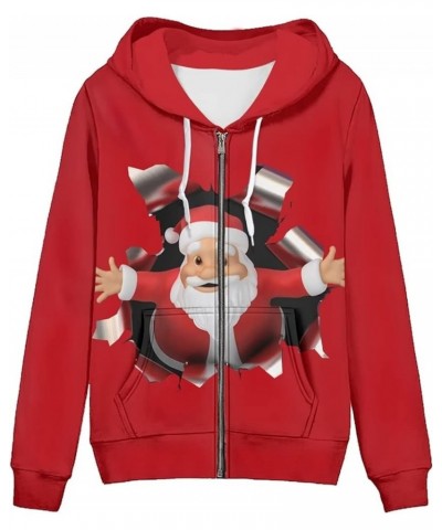 Women's Full-Zip Hoodie Women Hooded Sweatshirt Long Sleeve with Pocket Drawstring Santa Claus $23.39 Hoodies & Sweatshirts