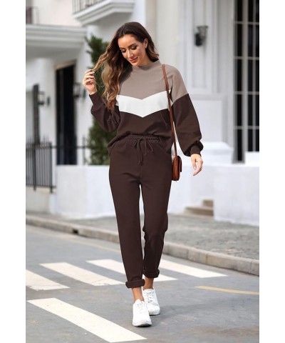 Women's Two Piece Outfits Sweater Sets Knit Pullover with Drawstring Long Pants Tracksuit Lounge Set Brown $21.16 Activewear