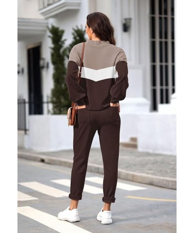 Women's Two Piece Outfits Sweater Sets Knit Pullover with Drawstring Long Pants Tracksuit Lounge Set Brown $21.16 Activewear