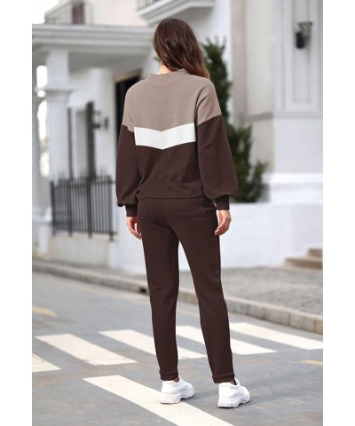 Women's Two Piece Outfits Sweater Sets Knit Pullover with Drawstring Long Pants Tracksuit Lounge Set Brown $21.16 Activewear