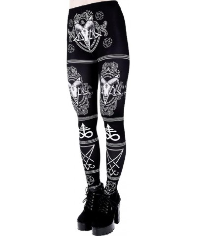 Satanic Occult Symbols Punk Ram Skull Pentagram High Waist Goth Leggings Black $20.25 Leggings