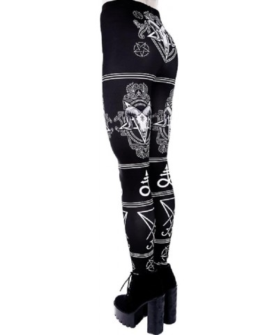 Satanic Occult Symbols Punk Ram Skull Pentagram High Waist Goth Leggings Black $20.25 Leggings