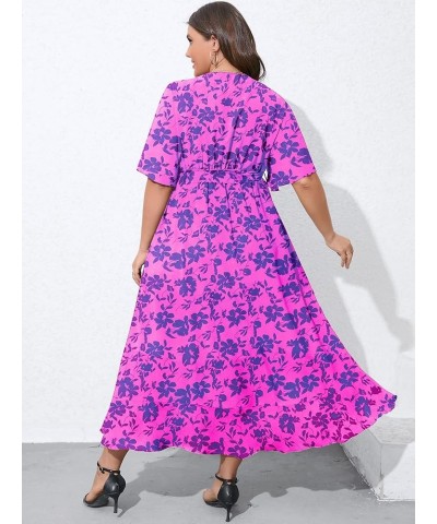 Women's Plus Size Summer Floral Printed Wrap V Neck Short Sleeve High Low Split Beach Maxi Dress Purple Floral $9.45 Dresses