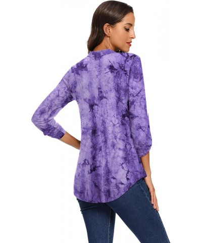 Women's Zip V Neck Long Sleeve Plaid Shirt Casual Tunic B-purple $9.66 Tops