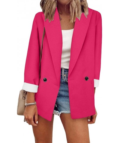 Women's Long Sleeve Blazers Lapel Collar Button Jackets Business Work Office Suit Jacket Long Pink $20.39 Blazers