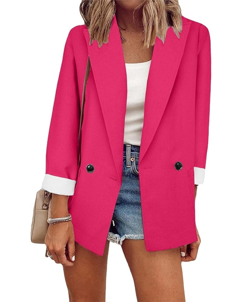 Women's Long Sleeve Blazers Lapel Collar Button Jackets Business Work Office Suit Jacket Long Pink $20.39 Blazers