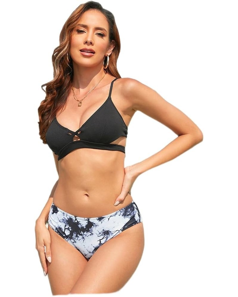 Women's Lace Up Bikini Set Strapy Cross Back Swimsuit Two Piece Cutout Adjustable Straps Bathing Suit Black $7.79 Swimsuits