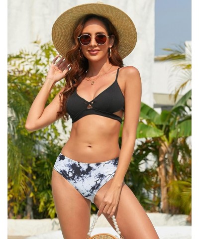 Women's Lace Up Bikini Set Strapy Cross Back Swimsuit Two Piece Cutout Adjustable Straps Bathing Suit Black $7.79 Swimsuits