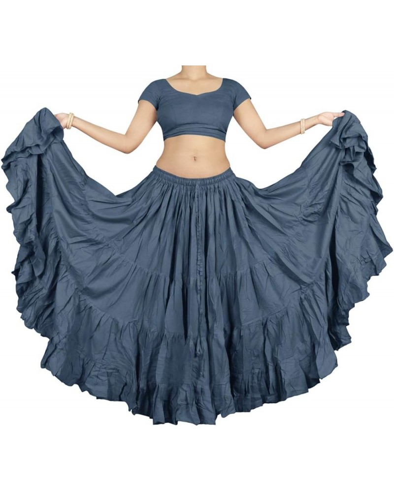 Women's Cotton Gypsy Skirt 16 Yard 4 Tiered Belly Dance Skirt Ruffle Tribal Flamenco Falda Jupe Gray $9.32 Skirts