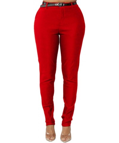 Women's Belted Hyper Stretch Slim Pant w/Slanted Front Pockets for Work S-XL Red $16.45 Pants