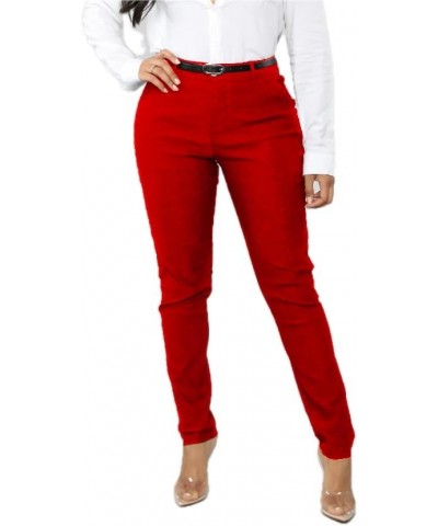 Women's Belted Hyper Stretch Slim Pant w/Slanted Front Pockets for Work S-XL Red $16.45 Pants