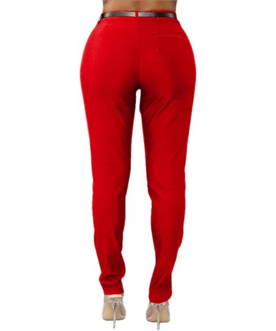 Women's Belted Hyper Stretch Slim Pant w/Slanted Front Pockets for Work S-XL Red $16.45 Pants