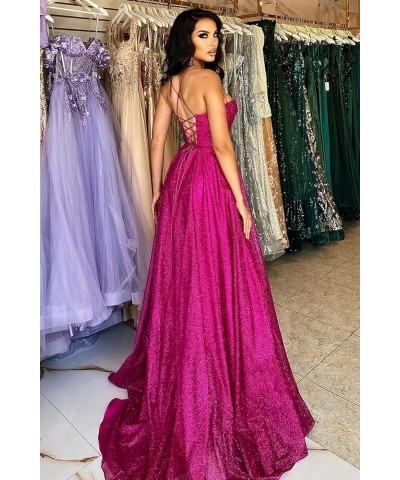 Prom Dresses Long for Women Sparkly Glitter A-Line Spaghetti Straps Formal Evening Dress Olive Green $32.50 Dresses