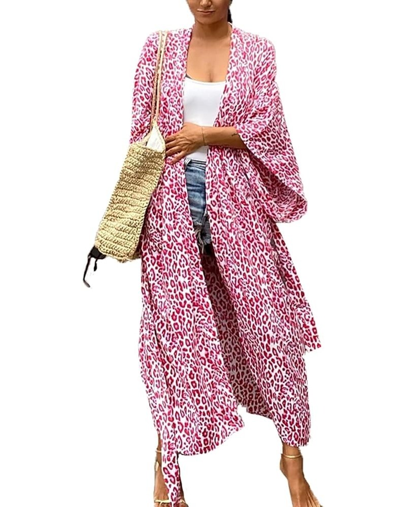 Women Long Cardigan Nightgown Roomy Homewear Oversized Maxi Kimono Cover Ups Robes E Red $15.89 Swimsuits