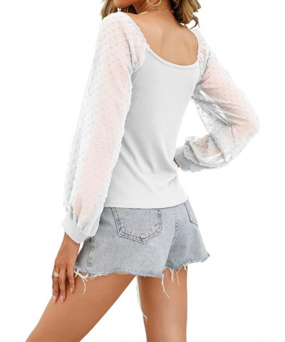 Women's Summer Shirts Casual Loose T-Shirts Blouses Tops Mesh Sleeve Tops-white $9.90 T-Shirts