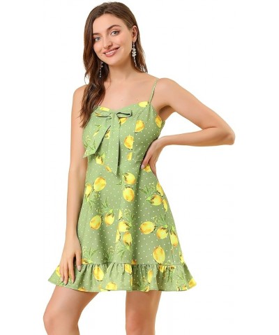 Women's Spaghetti Strap Floral Dress Ruffle Hem Casual Summer Beach Mini Dress Sundress Green $21.65 Dresses