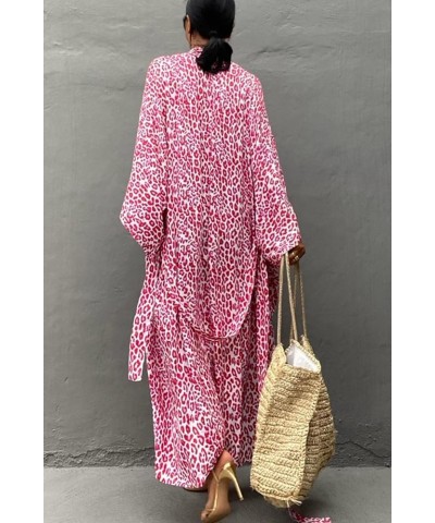 Women Long Cardigan Nightgown Roomy Homewear Oversized Maxi Kimono Cover Ups Robes E Red $15.89 Swimsuits