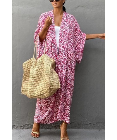 Women Long Cardigan Nightgown Roomy Homewear Oversized Maxi Kimono Cover Ups Robes E Red $15.89 Swimsuits