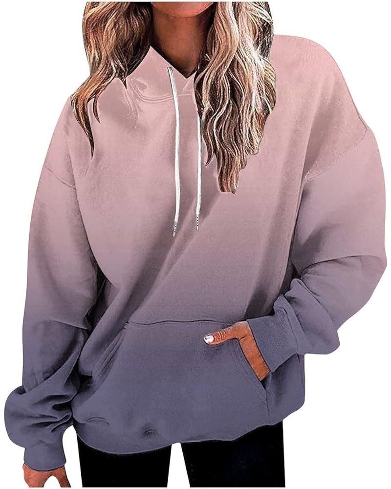 Womens Cute Sweatshirt Gradient Print Long Sleeve Drawstring Hoodies Pullover Oversized Y2K Tops Fashion Clothes with Pocket ...