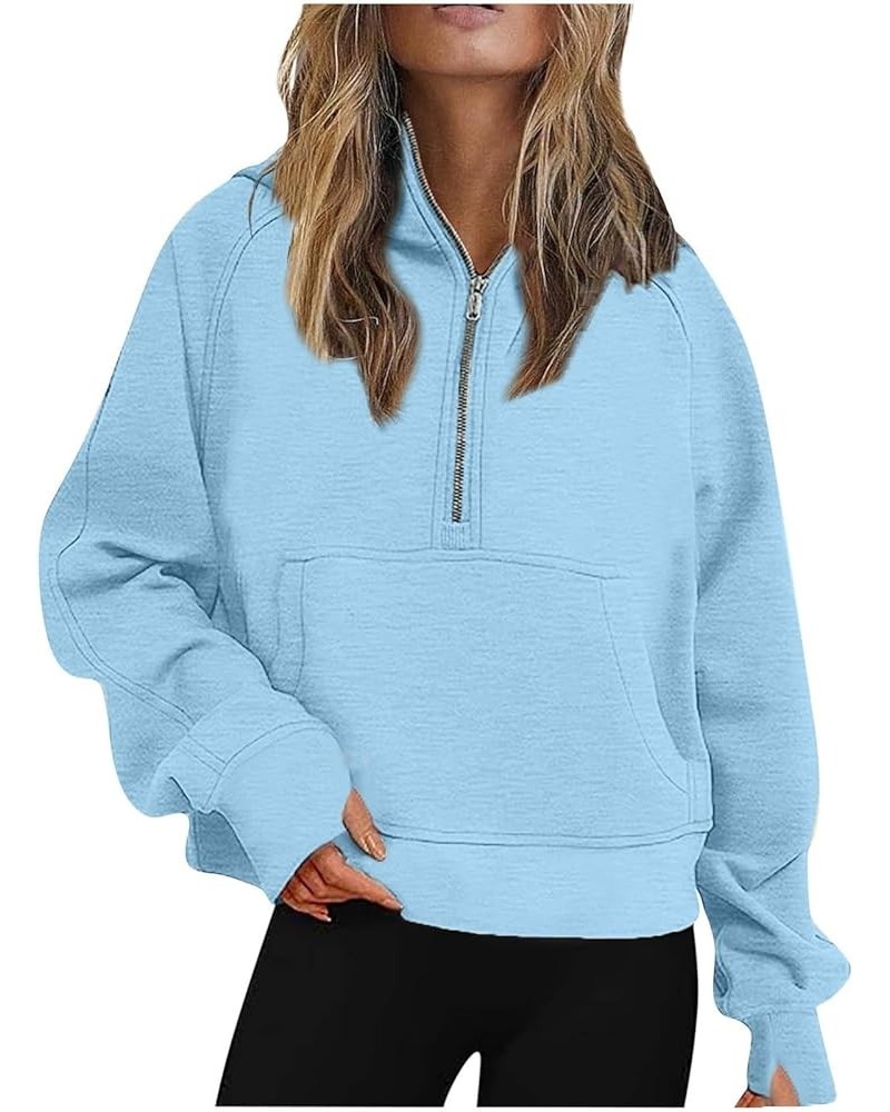 Half Zip Sweatshirts Cropped Hoodies Women Long Sleeve Oversized Pullover Hoodies Casual Fall Clothes with Pocket A02-light B...