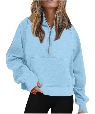 Half Zip Sweatshirts Cropped Hoodies Women Long Sleeve Oversized Pullover Hoodies Casual Fall Clothes with Pocket A02-light B...