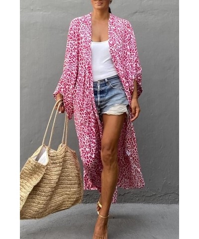 Women Long Cardigan Nightgown Roomy Homewear Oversized Maxi Kimono Cover Ups Robes E Red $15.89 Swimsuits