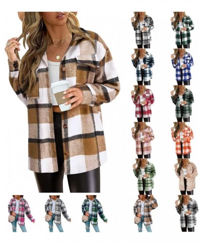 Flannel Shirts for Women,Casual Wool Blend Plaid Shackets Jacket Long Sleeve Lapel Button Down Coat with Pocket Dark Blue $7....