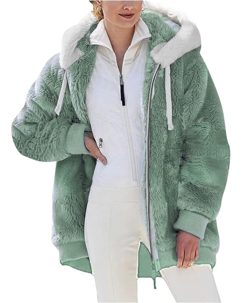 Sherpa Fleece Jackets For Women Plush Coat Fuzzy Sweater Faux Fur Zip Up Hoodies Thicken Warm Casual Outerwear 05 Green $10.6...