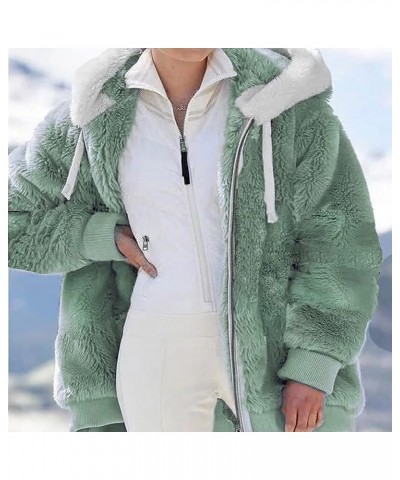 Sherpa Fleece Jackets For Women Plush Coat Fuzzy Sweater Faux Fur Zip Up Hoodies Thicken Warm Casual Outerwear 05 Green $10.6...