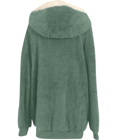 Sherpa Fleece Jackets For Women Plush Coat Fuzzy Sweater Faux Fur Zip Up Hoodies Thicken Warm Casual Outerwear 05 Green $10.6...