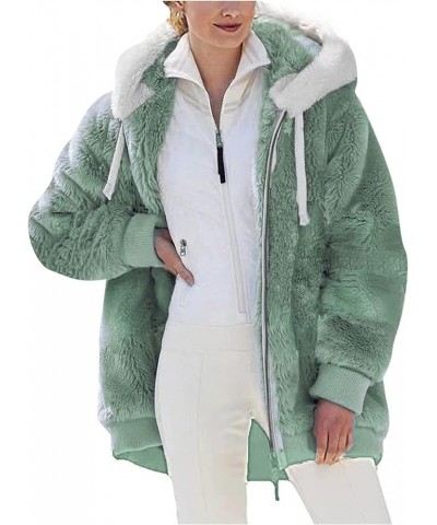 Sherpa Fleece Jackets For Women Plush Coat Fuzzy Sweater Faux Fur Zip Up Hoodies Thicken Warm Casual Outerwear 05 Green $10.6...