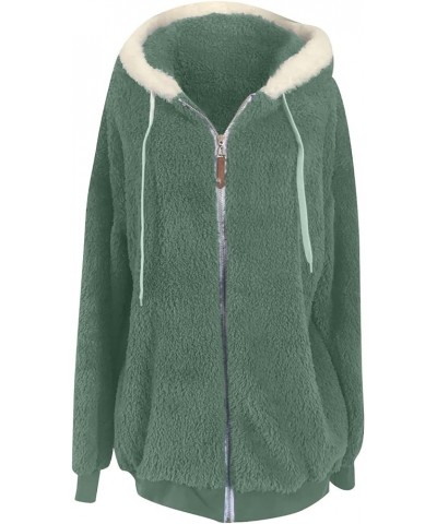 Sherpa Fleece Jackets For Women Plush Coat Fuzzy Sweater Faux Fur Zip Up Hoodies Thicken Warm Casual Outerwear 05 Green $10.6...